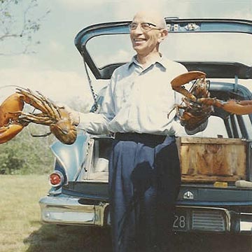 dad with lobsters